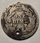 1891 Seated Liberty Dime 90  Silver Circulated Coin  Very Good Vg Details  Holed