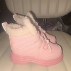 Toddlers Pink Faux Fur Lined Snow Boots With Bow Accents   Hook-and-loop Closure