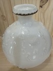Antique Victorian Embossed Round White Milk Glass Barber Bottle