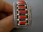 Jones Southwest Native American Navajo Coral Row Filed Sterling Silver Bracelet