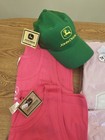 John Deere Lot  Vintage 2 Ertl Tractors  7 Pink Shirts L xl   Green Hat Nos Tags
