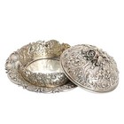 Antique German Lidded Bowl Underplate 800 Silver Angels Floral Flower Repousse