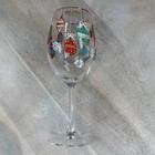 Christmas Wine Glasses Ornaments Bells Hand Painted Jeweled Holiday Set Of 2