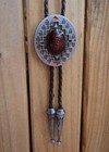 Geometric Red Stone Silver Rodeo Cowboy Bolotie Western Bolo Tie