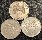 3 Very Nice 1977 1987 1989 Jamaica 10 Cents Flower butterfly Coins-nov424