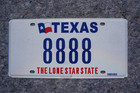 Texas Lone Star State License Plate   8888
