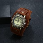 Vintage Retro Leather Cuff Bracelet Wide Band Steampunk Mens Quartz Wrist Watch