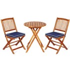 3pc Folding Patio Conversation Set Acacia Wood Bistro Set W  Cushions