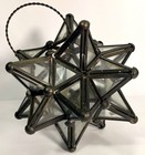 Vintage Moravian Star Hanging Lantern Candle Tealight Holder Glass Metal 17 Pts 