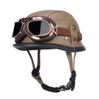 Retro German Leather Half Helmet Motorcycle Windproof Glasses Unisex Helmet