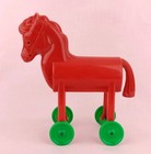 Vintage Red Rosbro Hard Plastic Horse On Wheels Christmas Pull Toy