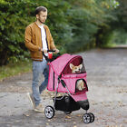 Pet Stroller Foldable 3 Wheels Dog Stroller Carrier Cart With Cup Holder Pink