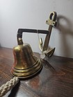 Anchor Ship Bell W  Bracket   Rope Lanyard  Antique Brass Finish  Nautical Decor