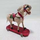 Vintage German Circus Pony Toy Horse On Wheels Red Wooden Pull Toy Base 8 