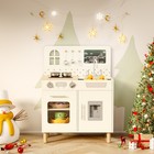 Kids Pretend Play Kitchen Set  Wooden Kitchen Playset With Real Lights   Sounds