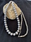 Hand Stamped Bench Navajo Pearls Graduated Sterling Silver Bead Necklace 24   