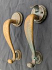 Pair Heavy 9  Antique Vintage Old Solid Bronze Exterior Entry Door Handles Pulls