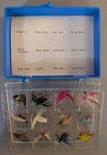      Vintage Japanese 12 Piece Hand Tied Wet Dry Fly Fishing Lure Set Plastic Box