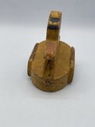 Vintage Wooden Duck In Bonnet Pull Toy Primitive Child   s Toy On Wheels Yellow