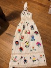 Vintage Floral Mexican Embroidered Halter Maxi Dress Crochet Lace Waist White S