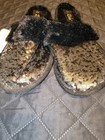 Rebel Slipper Sequin Silver Black Scuff Slide Super Soft Faux Fur 9-10 9 10 