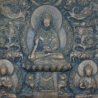 Antique Tibetan Repouss   Copper Buddhist Plaque Multi Figure Shrine Panel