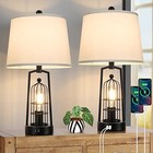 Black Lamp white Shade - Brightever Farmhouse Table Lamps With 2 Usb Ports  Set