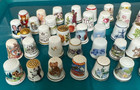 Thimbles  Vintage Lot Of 50     Bone China  Porcelain  Wood  Metal  Box 15