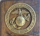 Vintage Han United States Marine Corps Wooden Plaque With Brass Emblems 14   5 5 