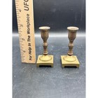 Pair Candlestick Holders Mini Brass Square Base 2 75  Tall Vtg Decorative