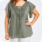 Plus Size Womens Lace Tunic Tops Ladies V Neck Casual Loose T Shirt Blouse