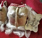 Set Of 3 Primitive Style Santa Head Ornies Bowl Filler Fabric Coffee Stained 