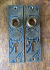 Vintage Ornate Brass Door Knobs Plates And Lock With Brass Key