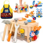 Kids Tool Set With Apron  Wooden Toddler Tool Bench Box Montessori Toys For 2   