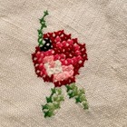 Vintage Hand Embroidered Fruit Cross Stitch 100  Linen Tablecloth   4 Napkin Set