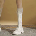 Fashion Women Mesh Sandal Boots Lace Up Knee High Summer Casual Shoes Breathable
