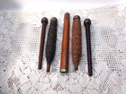 Vintage Wood Sewing Spools Spindles  5  2 W thread 1 Paper Tube Textile Bobbin