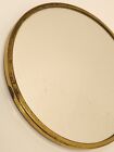 Vtg Mirror Handheld Round Vanity Gold Tone Art Deco Style Brass Handle 10 5  