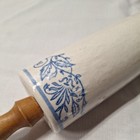 Antique 1900s Primitive Stoneware Blue   White Rolling Pin 