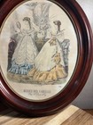 Antique French Fashion Print Mus  e Des Familles Oval Wood Frame Victorian 2186