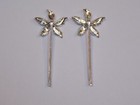 Silver Metal Bobby Pins Hair Clips Set 2 Rhinestones Floral Bud Flowers Pair Lot