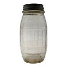Antique Clear Glass Barrel Jar With Lid Vintage