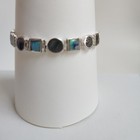 Vintage Sterling Silver Abalone Shell Link Bracelet