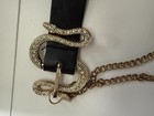 Women   s Black Belt With Gold Snake Buckle And Chain