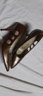 Vtg 50s 60s Palizzio Leather Cut Out Brown Bronze Stiletto Heels Pump Shoes 6 B
