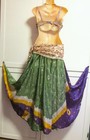 Belly Dance 4 Pc India Motif Costume- Skirt  Hip Scarf shawl  Bra 34b   Necklace