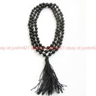 6mm Black Agate Gem Tibet Buddhist 108 Prayer Beads Mala Necklace--knot