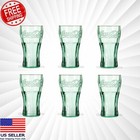 Coke Glass Genuine Coca-cola Green Large 6  Tall Glasses Cup Vintage 16 Oz New