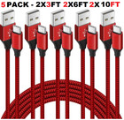 5 Pack Braided Usb C Type-c Fast Charging Data Sync Charger Cable Cord 3 6 10ft