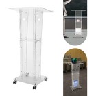 Modern Acrylic Podium With Wheels Clear Pulpit Conference School Church Lectern